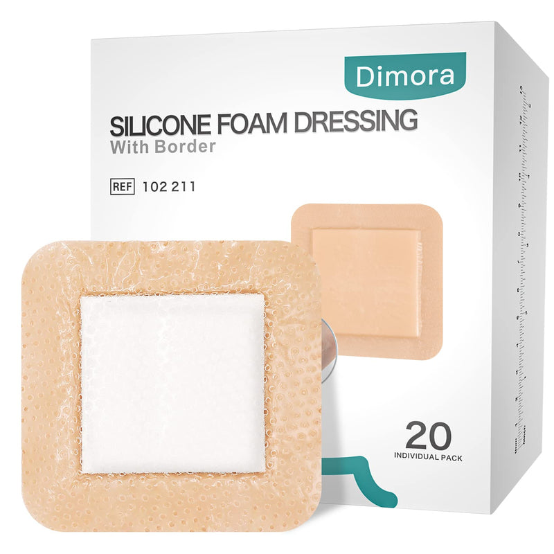 Dimora Silicone Foam Dressing with Border 20 Pack Adhesive 4"x4" Waterproof Wound Dressing Bandage for Wound Care 4"x 4" - BeesActive Australia