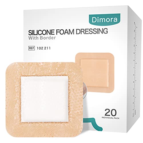 Dimora Silicone Foam Dressing 4"x4" for Wound Care Bed Sore Patches 20 Pack 4" x 4" (20 PCS) 4" x 4" (20 Pack)