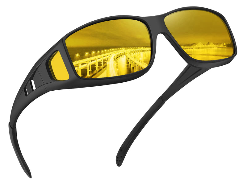 Night Driving Glasses Night Vision Glasses Fit Over Glasses Sunglasses for Men Polarized Sunglasses L/Black Frame Night Vision Lens - BeesActive Australia