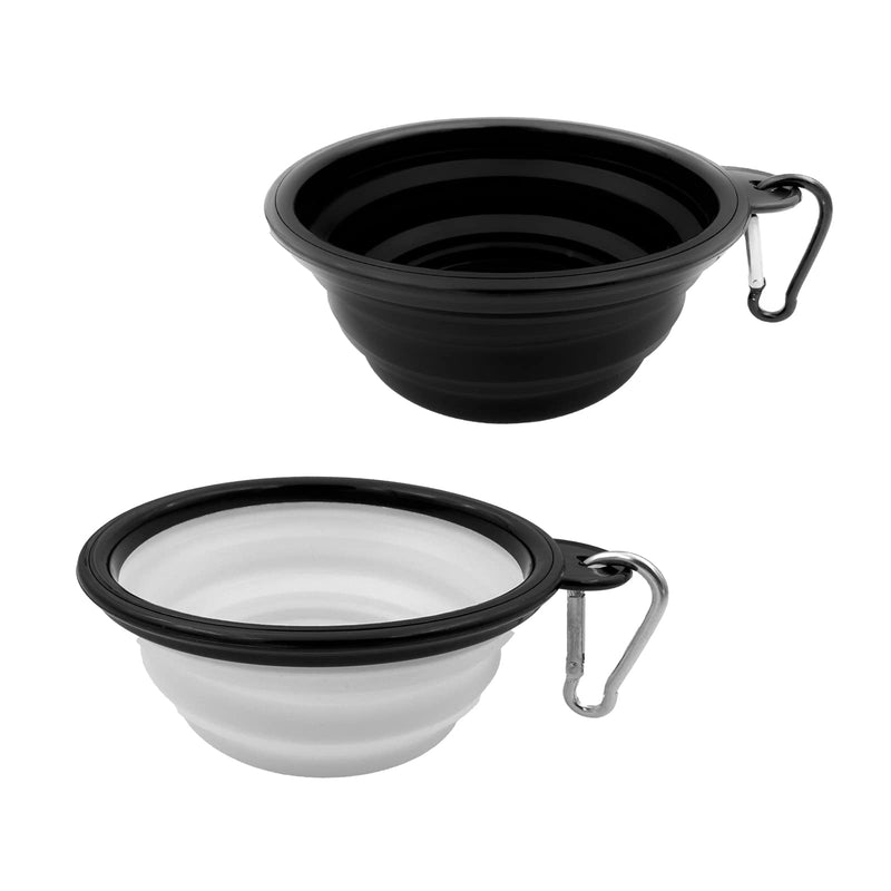 Collapsible Dog Travel Bowls, 2 Pack Dog Small/Large Travel Bowl Portable Foldable Pet Feeding Watering Dish for Traveling, Walking, Parking Small, 12oz Black+White - BeesActive Australia