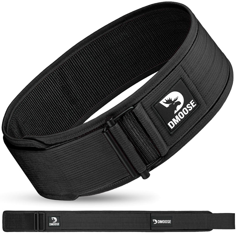 DMoose Weight Lifting Belt - Auto Locking Gym Belt for Olympic Training, WOD, Cross Training for Men and Women - 4" Nylon Workout belt with Adjustable Buckle - Provides Lumbar Support and Stability Large Black