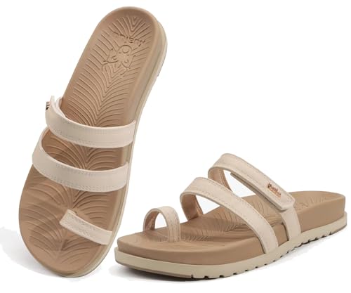 KuaiLu Womens Slides Sandals With Arch Support Comfort Plantar Fasciitis 9 Beige