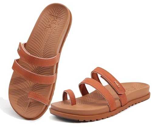 KuaiLu Womens Slides Sandals With Arch Support Comfort Plantar Fasciitis 9 Tan