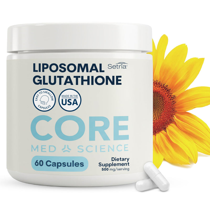Core Med Science Liposomal Glutathione Setria (500mg, 60 Capsules) | Physician Developed High Absorption Antioxidant Support for Liver, Skin, & Immune Health - 60 Capsules, Non-GMO, Made in USA Capsule