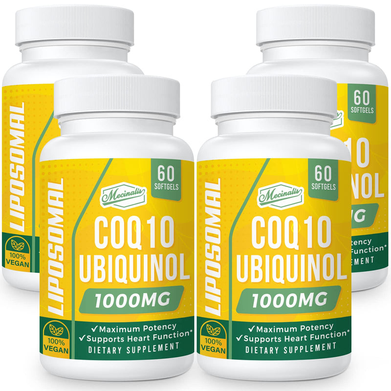 1000mg Liposomal CoQ10 Softgels | Better Absorption CoQ10 Ubiquinol Supplement | Heart Function & Energy Production | Active Antioxidant Form of Vegan Coenzyme Q10 | Non-GMO | 240 Softgels 60 Count (Pack of 4)