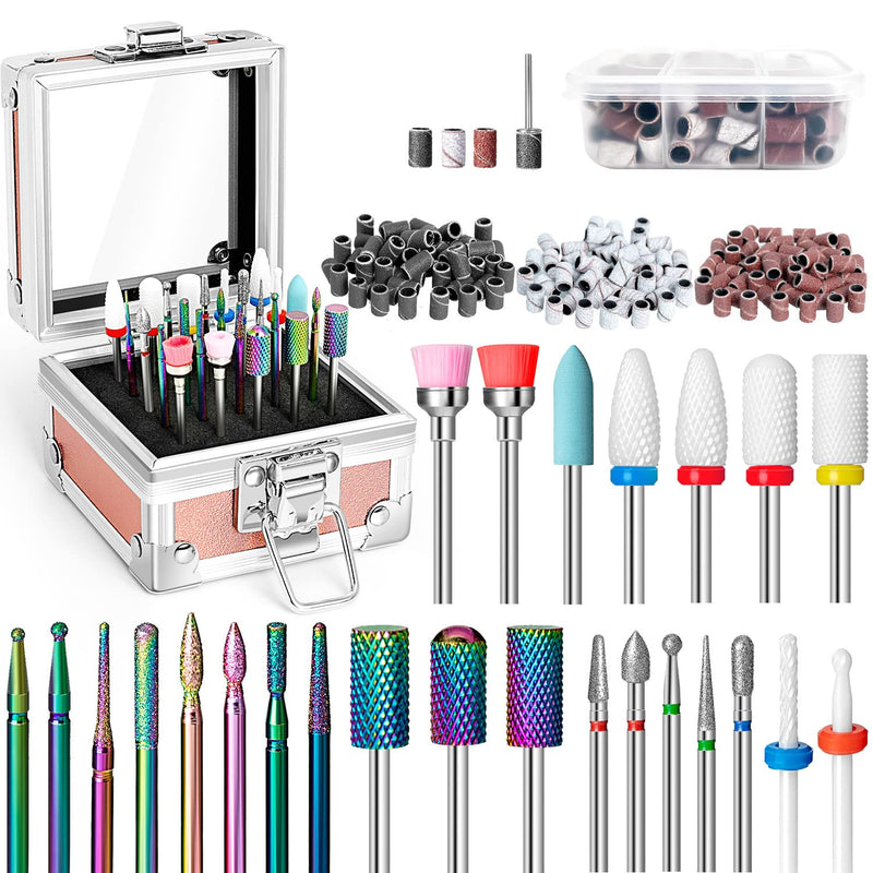 Onism 25Pcs Nail Drill Bits Set with 75Pcs Sanding Bands (80#/120#/180#), High-Precision Tungsten Carbide & Ceramic Efile Bits for Acrylic Gel Removal, Cuticle Care Kit with Organizer Box,Pink Pink - BeesActive Australia