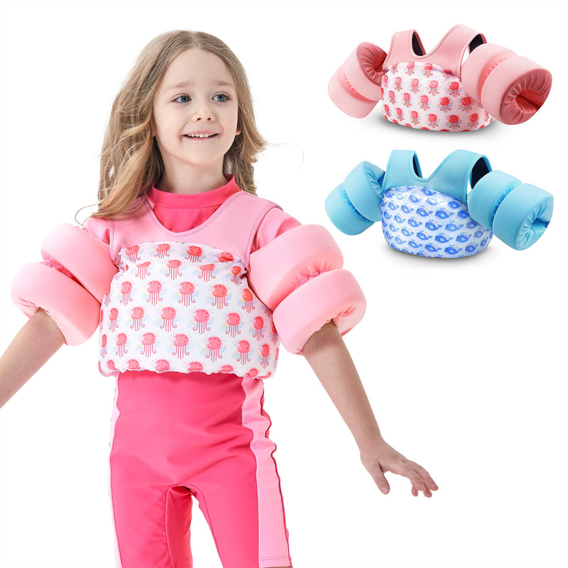 COVACURE Toddler Swim Vest - Puddle Jumper for Girls and Boys 22-66lbs, Toddler Floaties for Child Learn Swiming Training, Infant Safety Swim Aid Jacket for 2-8 Years Old Pink(Jellyfish) - BeesActive Australia