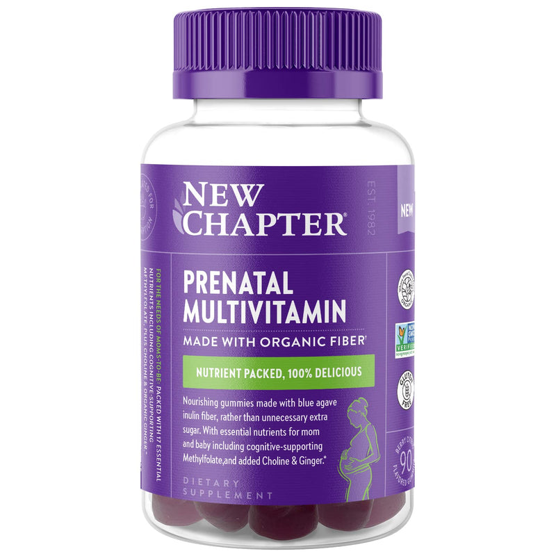 New Chapter Prenatal Multivitamin Gummies, Berry Citrus, 90 Count | 67% Less Sugar Prenatal Gummies with Methylfolate, Vitamin D3, Choline, and Ginger for Healthy Mom and Baby, Non-GMO
