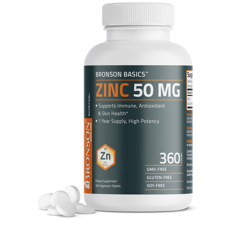 Bronson Zinc 50 MG High Potency One Year Supply Supports Immune, Antioxidant & Skin Health - Non-GMO, 360 Vegetarian Tablets 360 Count (Pack of 1) - BeesActive Australia