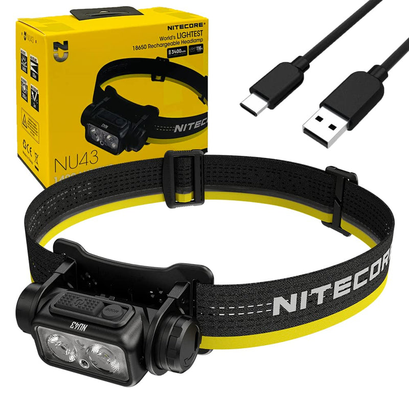 Nitecore NU43 Lighweight Rechargeable headlamp - 1400 Lumens w/Eco-Sensa USB-C Charging Cable Included - BeesActive Australia