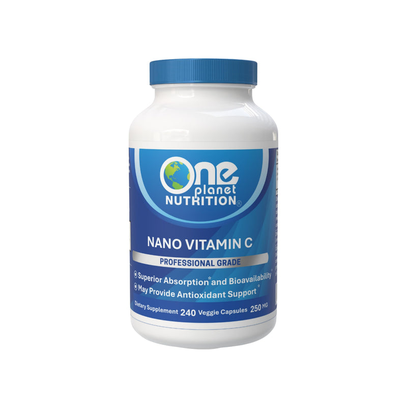 One Planet Nutrition Nano Vitamin C 250 mg Veggie Capsules (240 Servings), Ascorbic Acid from Lime Extract, Nano for Enhanced Absorption, Supports Collagen Production & Immune Health, Non-GMO, Vegan