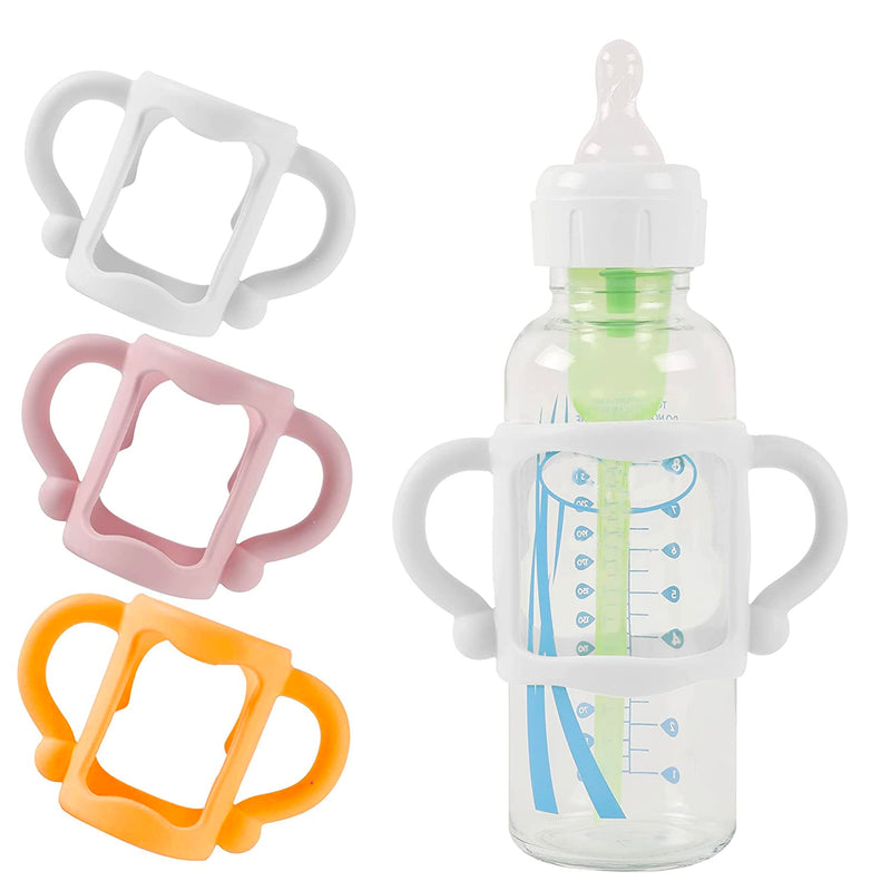 (3-Pack) Bottle Handles for Dr Brown Baby Bottles with Easy Grip Handles to Hold Their Own Bottle - BPA-Free Soft Silicone (White Pink Orange) White Pink Orange Style A - BeesActive Australia