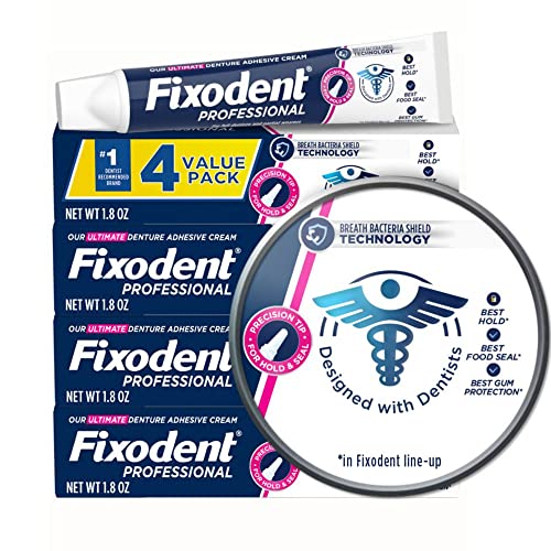 Fixodent Professional Ultimate Denture Adhesive Cream for Full and Partial Dentures, 1.8 oz, 4 Pack (Pack of 4)