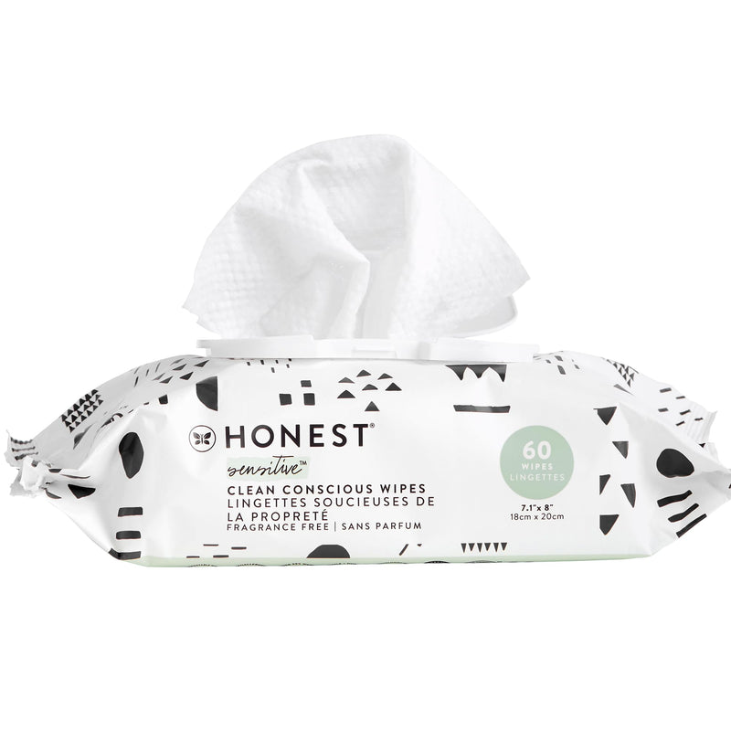 The Honest Company Clean Conscious Unscented Wipes , Over 99% Water, Compostable, Plant-Based, Baby Wipes , Hypoallergenic for Sensitive Skin, EWG Verified , Pattern Play, 60 Count - BeesActive Australia