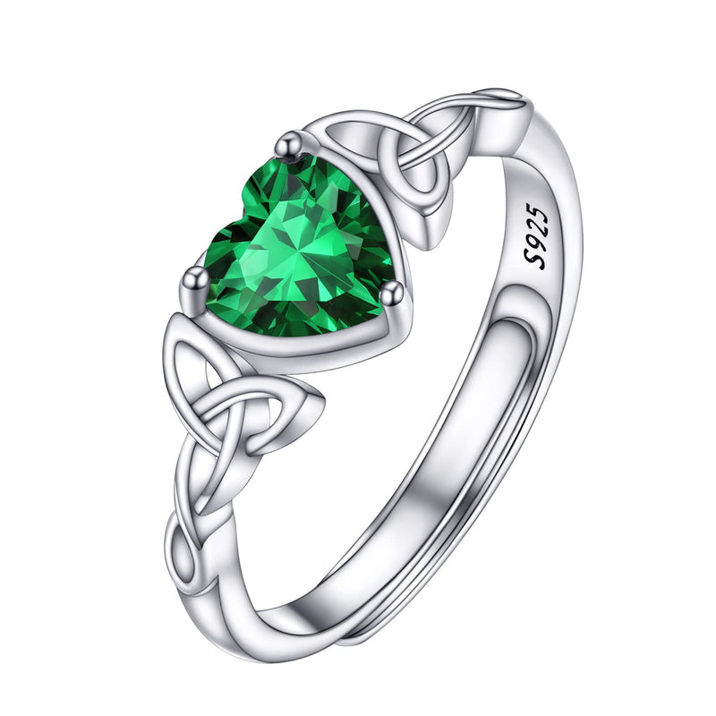 PROSILVER 925 Sterling Silver Celtic Knot Heart Ring for Women, Birthstone Jan-Dec Available, Gorgeous Cubic Zirconia Ring, Adjustable Ring, Come Gift Box 05 May (Emerald) - BeesActive Australia