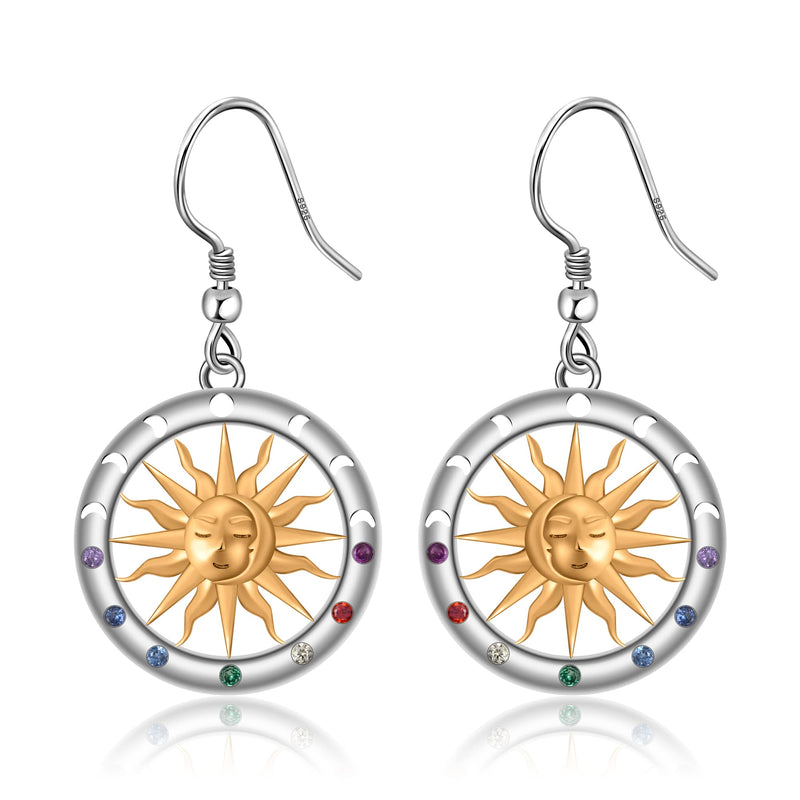 LINGBG JEWELRY Moon Earrings 925 Sterling Silver Moon Star Sun Earring Tree of Life Earrings Bat Earrings Peace Sign Earrings Half Moon Earrings for Women Jewelry Gifts for Girls 1# Sun Earrings - BeesActive Australia