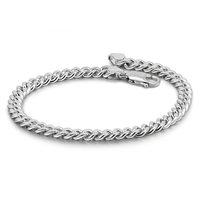 Dankadi Italian Sterling Silver Cuban Link Chain Bracelet Men 3MM 4MM 5MM 6.3 "6.7" 7 "7.5" 8 "8.5" 9 "Solid 925 Silver Bangle For Woman Teen Boy Cuff Jewelry Gift 8 inch - BeesActive Australia