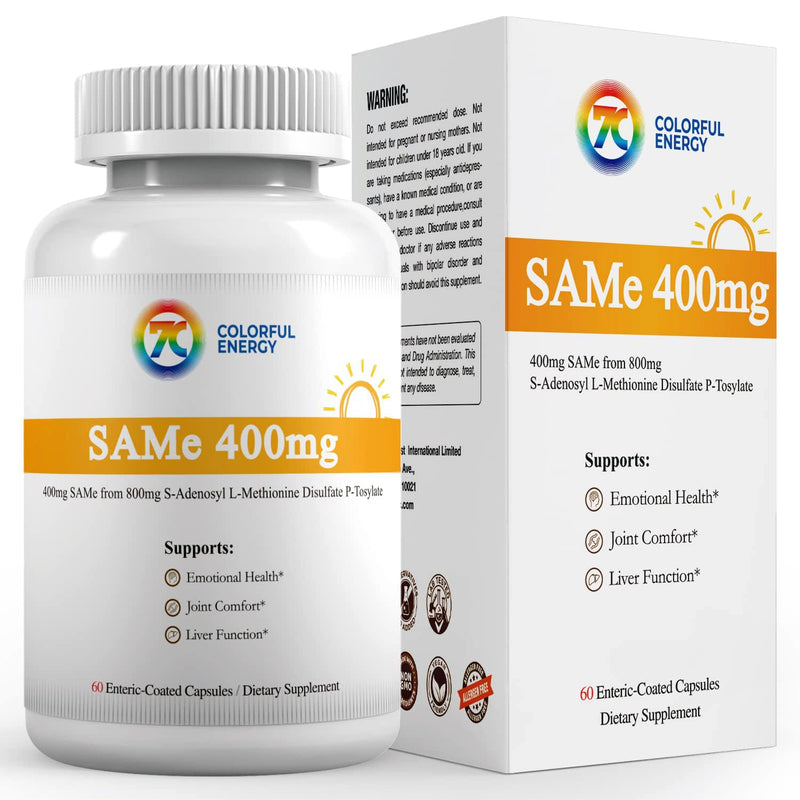 7c Sam e 400mg Supplement with Vitamin B6, B12, 60 Enteric Coated Capsules | Sam-e 400mg (S-Adenosylmethionine) with Vitamin B6, B12, Support Mood, Liver and Joint, Vegan, Non-GMO, Gluten-Free