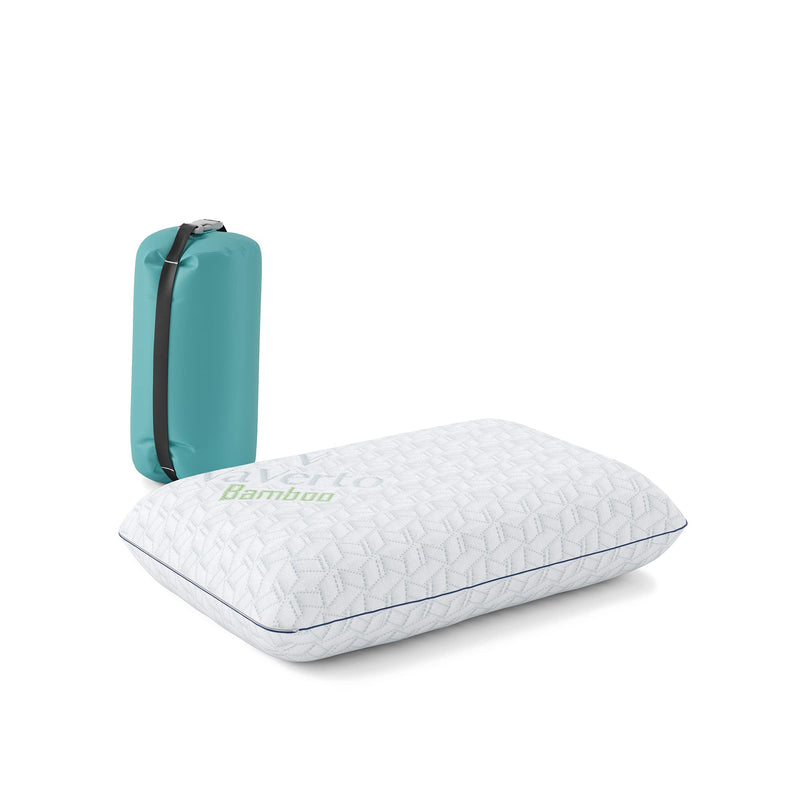 Vaverto Travel and Camping Pillow - Compressible Medium Firm Memory Foam, Breathable Bamboo Cover, Machine Washable, Ideal for Backpacking, Airplane, Car Travel 1 Pack - BeesActive Australia