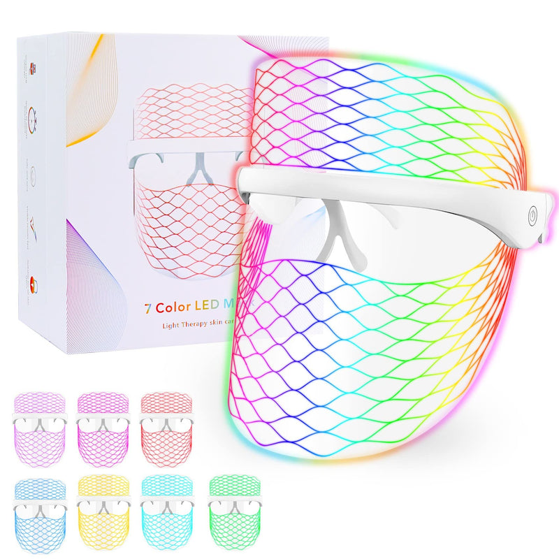 Aikertec 7 Colors LED Face Mask Light Therapy,Led Mask Therapy Facial,Red and Blue Light Therapy Mask for Face,Lightweight Home Skin Care - BeesActive Australia