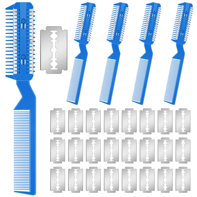 Yinkin 5 Pieces Razor Comb for Dogs Hair Grooming Trimmer Comb for Pet Razor Comb with 25 Extra Blades Manual Dog Hair Trimmer Comb Double Edge Razor for Dogs(Blue) Blue - BeesActive Australia
