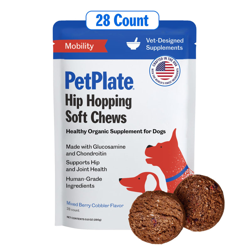PetPlate Hip Hopping Soft Chews for Dogs, Hip and Joint Supplements, Organic and Human-Grade Ingredients, Mobility Support, Pet Supplies (Pack of 1, 9.8 Ounce) - PawsPlanet Australia
