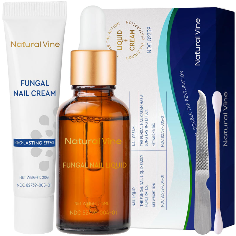 Natural Vine Toenail Fungus Treatment: Fungus Nail Treatment Liquid 15mL and Anti-fungal Nail Repair Cream 20g for Toenail and Fingernails - Extra Strength with Plant Extract Ingredients