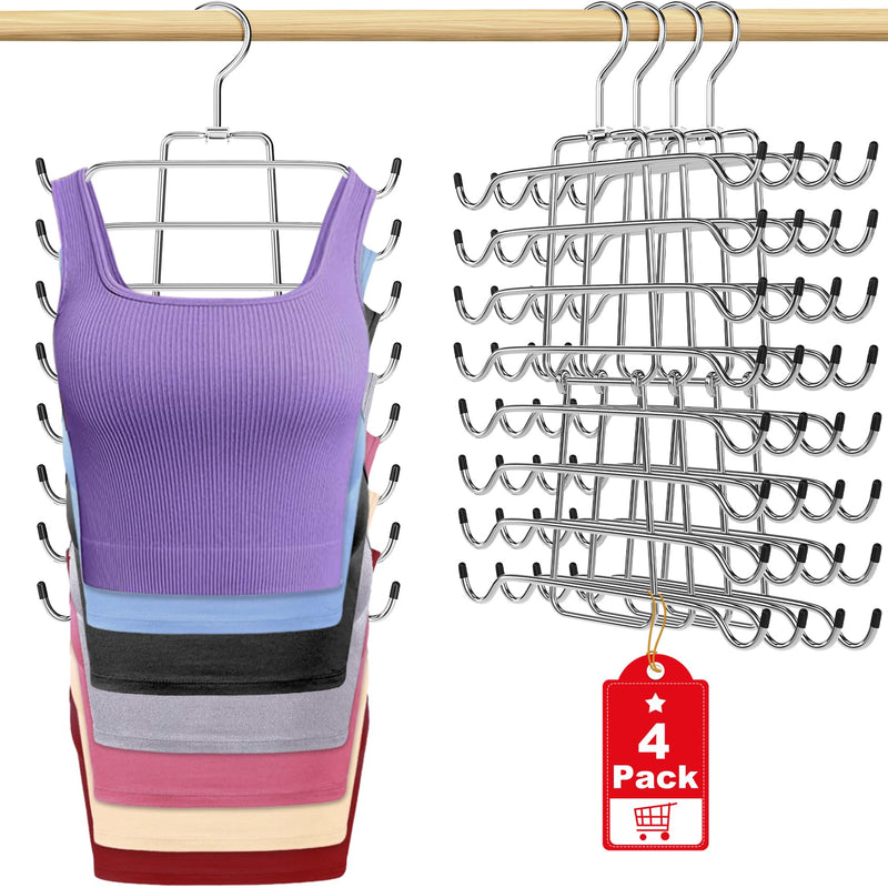 4Pcs Tank Top Hangers Space Saving Hanger Organizer Bra Hangers for Closet Organizer 360° Rotating Metal Closet Organizers and Storage Lingerie for Cami Bras Belts Swimsuits Lingeries Silver 4 Pack