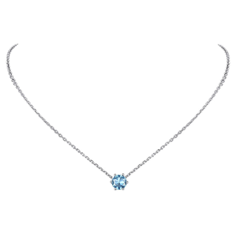PROSILVER 925 Sterling Silver Dainty Necklace for Women Teen Girls, Gorgeous Cubic Zirconia Birthstone Necklace Jan - Dec Available, 16"-18" Adjustable, Come Gift Box 03 Mar (Aquamarine) - BeesActive Australia