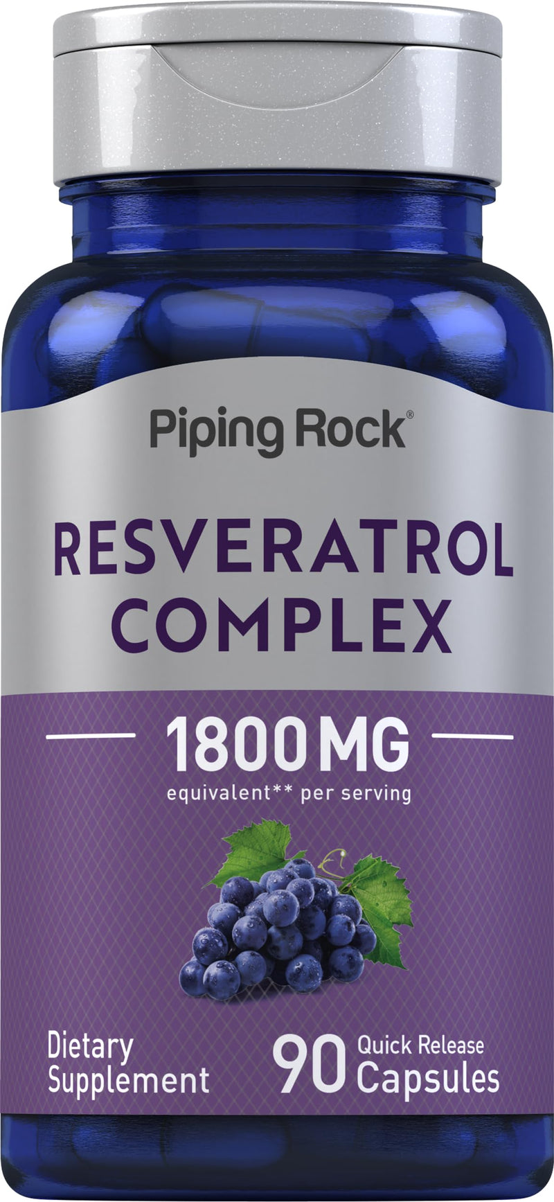 Piping Rock Resveratrol Complex 1800 mg | 90 Capsules | Ultra Potent | Non-GMO, Gluten Free Supplement 90 Count (Pack of 1) - BeesActive Australia