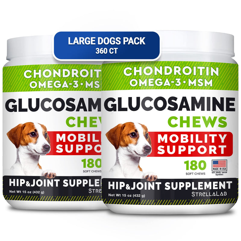 Glucosamine for Large Dogs - Joint Supplement Large Breed w/ Omega-3 Fish Oil - Chondroitin, MSM - Advanced Mobility Chews - Joint Pain Relief - Hip & Joint Care - Chicken Flavor - 360Ct - Made in USA LargeDogs (Value Pack) (360 Ct) - BeesActive Australia