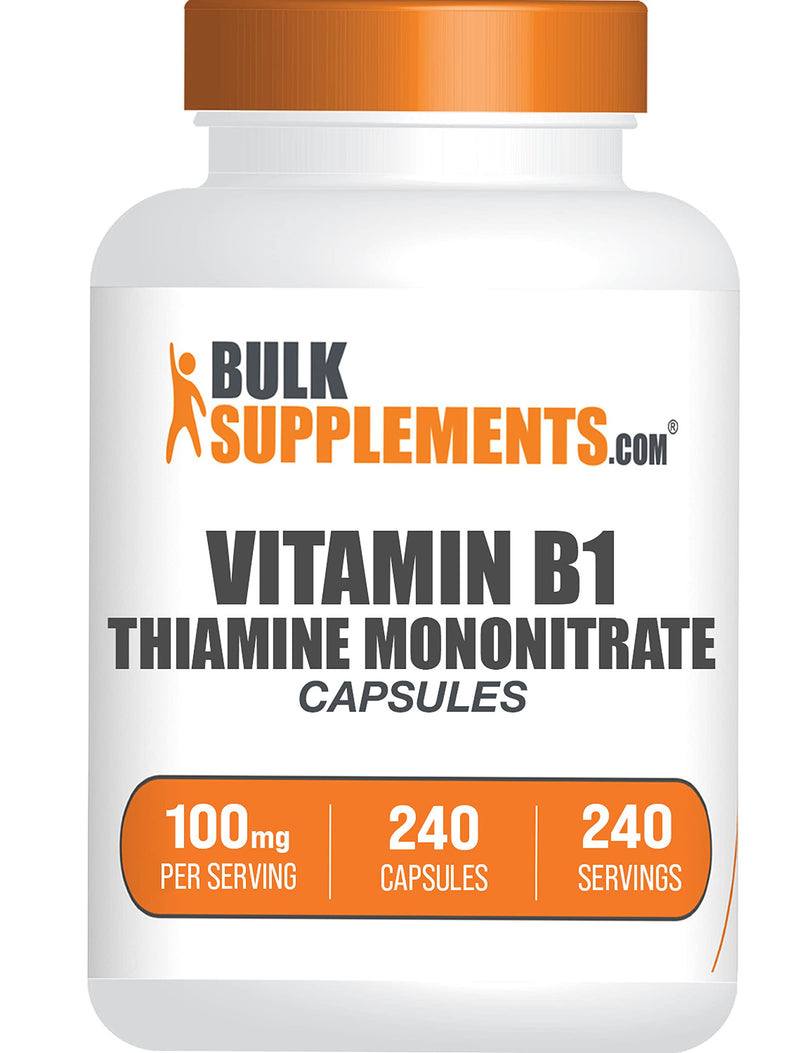 BulkSupplements.com Thiamine Mononitrate Capsules - as Vitamin B1, Thiamine B1 Supplement, Thiamine 100mg - Gluten Free, 1 Capsule per Serving, 240 Capsules (Pack of 1) 240 Capsules (Pack of 1)
