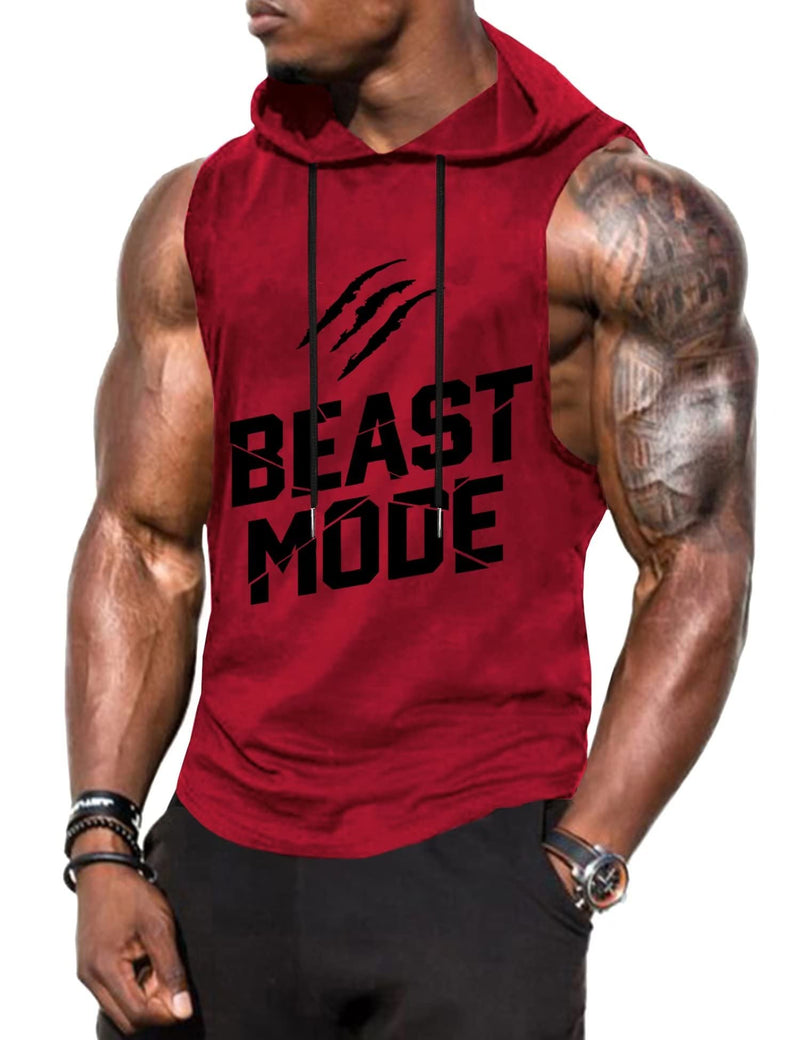 Babioboa Men's Workout Hooded Tank Tops Sports Training Sleeveless Gym Hoodies Bodybuilding Cut Off Muscle Shirts X-Large Wine Beastmode - BeesActive Australia