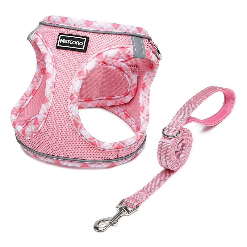 Soft Mesh Dog Harness and Leash Set, No-Chock Step-in Reflective Breathable Lightweight Easy Walk Escape Proof Vest Harnesses with Safety Buckle for Small Medium Dogs, Cats (Pink, S) Pink - BeesActive Australia