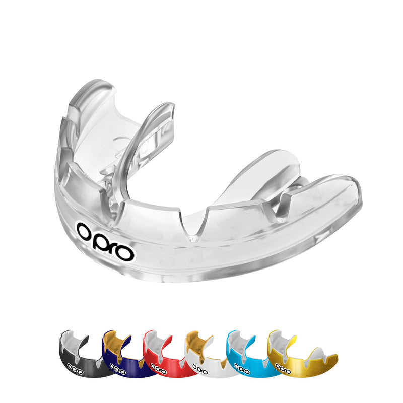 OPRO Braces Mouthguard – Custom-Fit, Slim & Breathable Design – Shock-Absorbing Sports Mouth Guard for Wrestling, Basketball, Football, MMA, Lacrosse, Hockey & More – Youth & Adult Clear/White