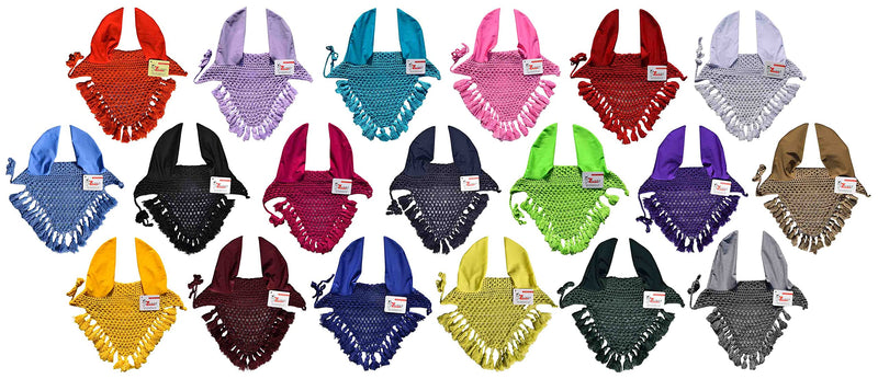 Horse Fly Bonnet Fringe Ear Nets Ear Cover Hat Hood Mask Flyveil Full Light Weight Handmade Polyester Full (Horse/Full, Black) HORSE / FULL - BeesActive Australia