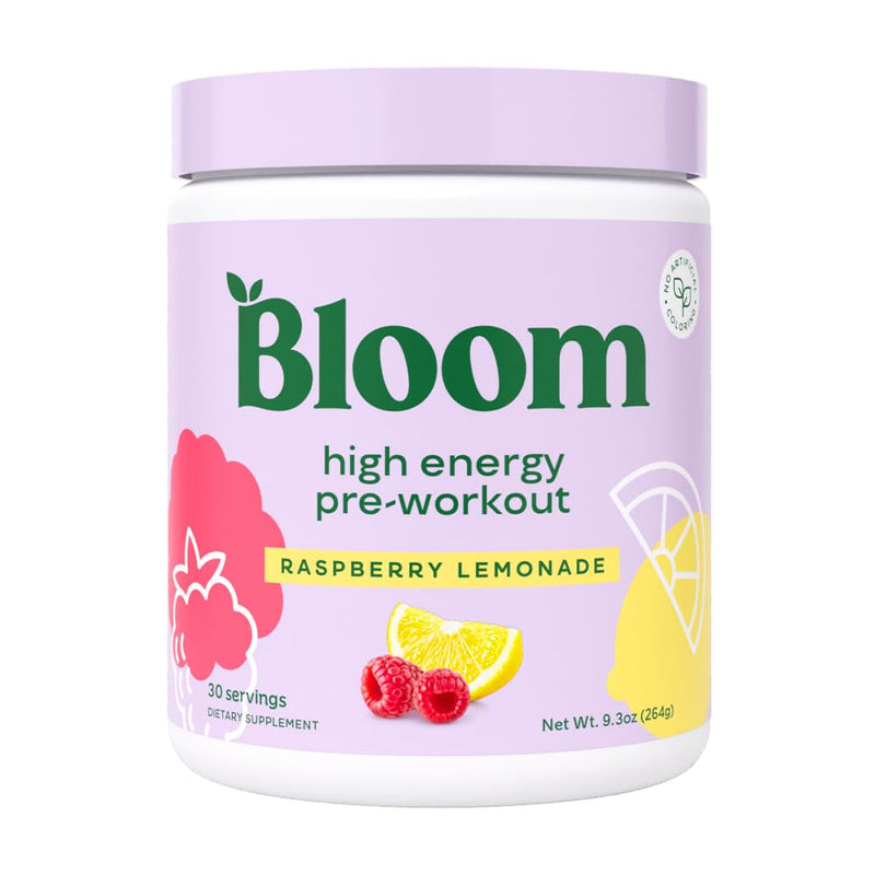 Bloom Nutrition High Energy Pre Workout with Beta Alanine, Ginseng and L Tyrosine for Amino Energy, Natural Caffeine Powder from Green Tea Extract, Keto, Sugar Free Drink Mix, Raspberry Lemonade 30 Servings (Pack of 1)