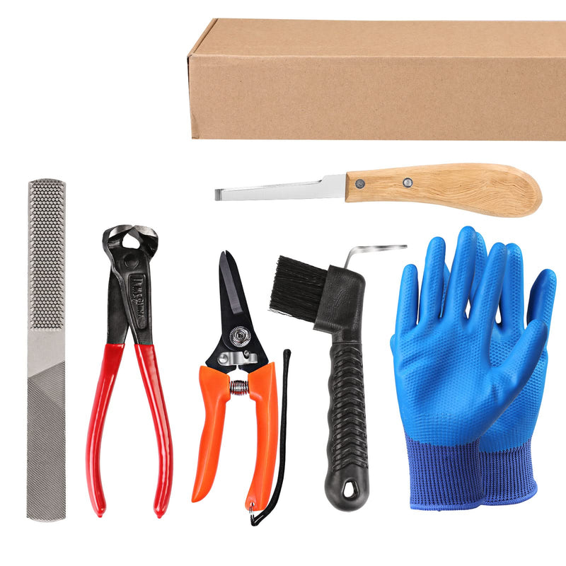 Harrison Howard 6pcs Horse Farrier Tools Kit Trimmer Tools Include Horse Rasp File, Hoof Pliers, Trimming Shears, Hoof Pick, Hoof Knife, and Grooming Gloves 8 inch - BeesActive Australia