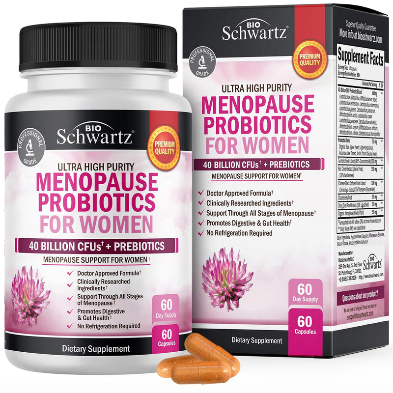 Menopause Supplements for Women - 40B CFU Menopause Probiotics for Women | Support for Hot Flashes Night Sweats Mood Swings and Balance - Non-GMO, 60 Easy-Swallow Capsules, 60 Servings 60 Count (Pack of 1)