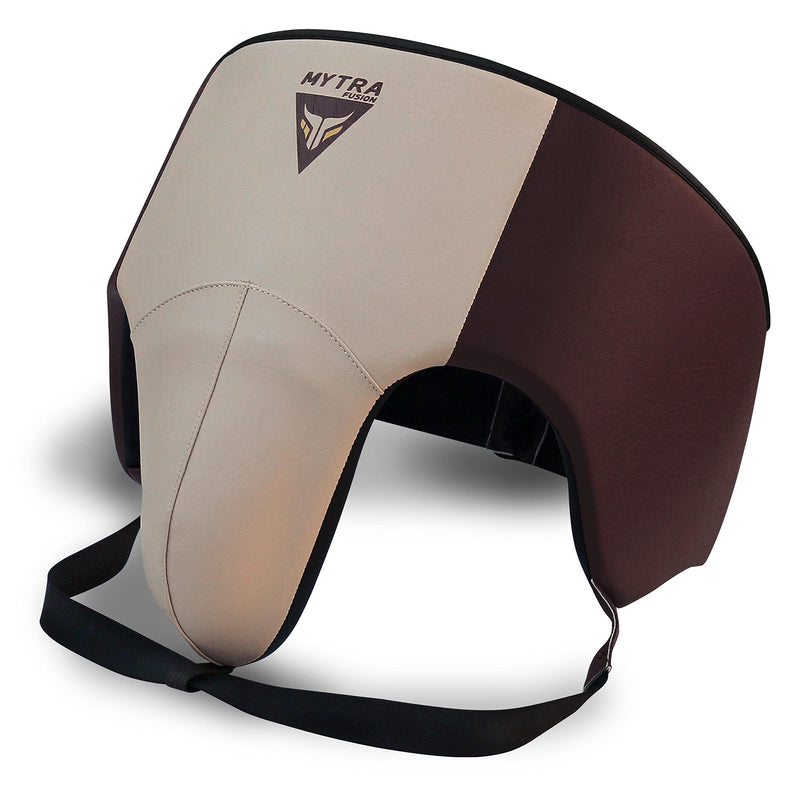 Mytra Fusion Groin Guard Boxing Groin Guard for MMA, Muay Thai, Kickboxing and Martial Arts Abdominal Protector for Training, Sparring, Grappling, Taekwondo and Fighting Brown/Beige Large-X-Large
