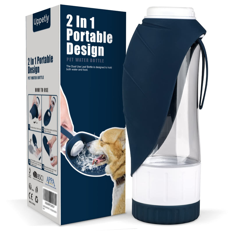 Dog Water Bottle, Portable Pet Water Bottle with Food Container and Drinking Feeder, Leak Proof, BPA-Free, Foldable Puppy Water cup Dispenser for Outdoor Walking, Travel, Hiking 20OZ Dark Blue/20oz - BeesActive Australia