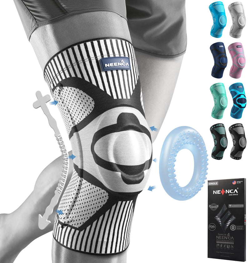 NEENCA Knee Brace for Knee Pain Relief, Medical Knee Support with Patella Pad & Side Stabilizers, Compression Knee Sleeve for Meniscus Tear, ACL, Arthritis, Joint Pain, Runner, Sport- FSA/HSA APPROVED Large Black-Gray
