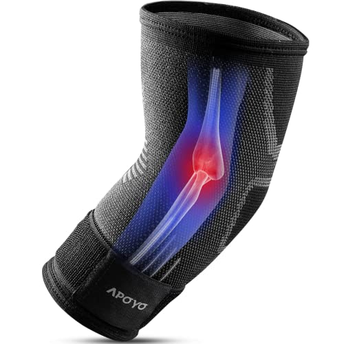 APOYO Elbow Brace for Tendonitis and Tennis Elbow, Compression Support Sleeve, Elbow Brace for Men and Women (Shipped From USA), With Adjustable Strap for Weightlifting, Arthritis, Workouts, Reduce Joint Pain During Fitness Activity (Small) Grey (Single)