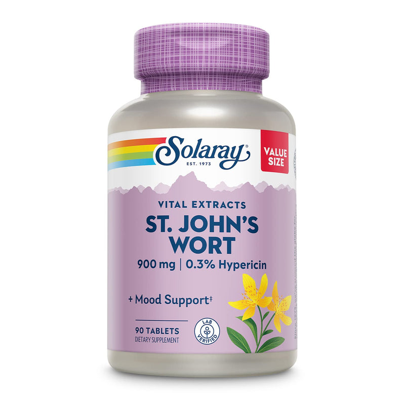 SOLARAY St. Johns Wort Aerial Extract One Daily 900mg | Standardized w/ 0.3% Hypericin for Mood Stability | Non-GMO | 90 Servings | 90 Tablets 90 Count (Pack of 1) - BeesActive Australia