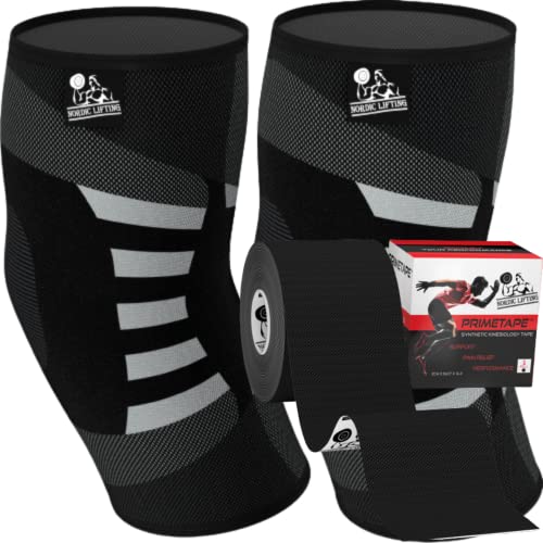 Elbow Compression Sleeves Medium Bundle With Kinesiology Tape 1p - Black