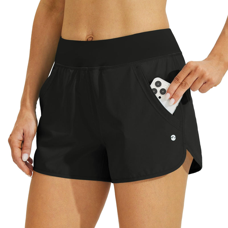 Willit Women's 3" Swim Board Shorts Swimming Bottoms with Brief Liner Quick Dry UPF 50+ XX-Large Black - BeesActive Australia