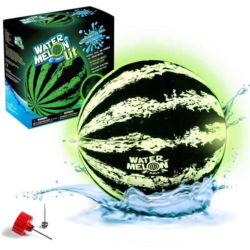 Watermelon Ball Lit - Glow in The Dark Pool Toy for Kids Ages 8-12, Teens, Adults - 9 Inch Swimming Pool Game for Family Fun 9" 9" Green LED Light-Up - BeesActive Australia