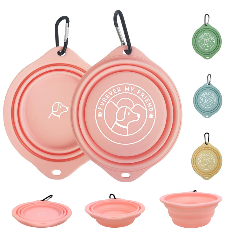 2-PACK FUREVER Large Size Collapsible Silicone Portable Dog Water Bowls for Outdoor Travel Camping Walking Hiking Gear Foldable Rubber popup Dish XL size 27oz 800ml Puppy Pet Platos para Perros -PINK BABY PINK - BeesActive Australia