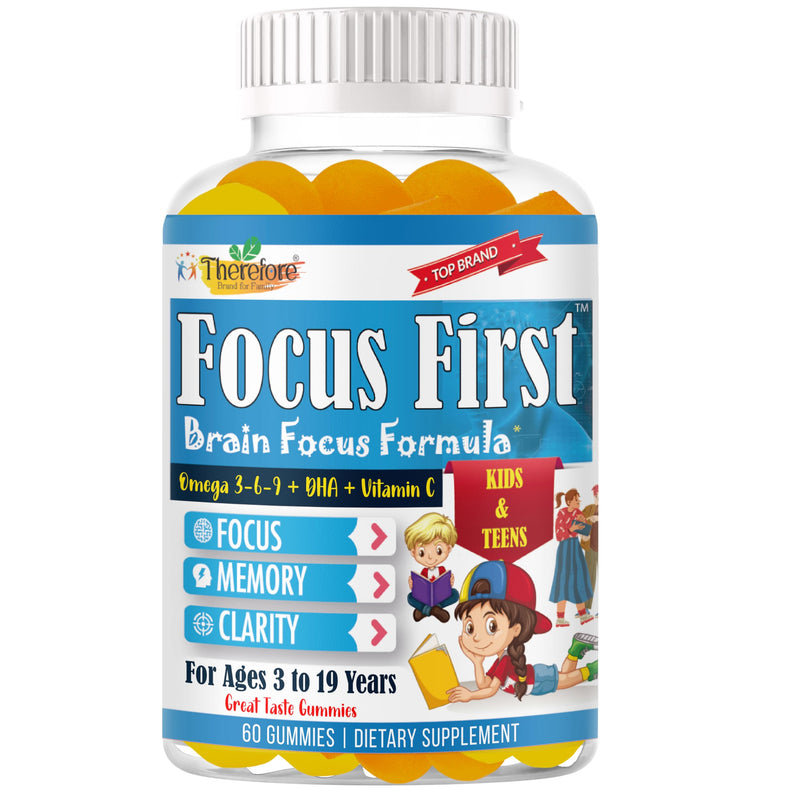 Focus Supplement for Kids & Teens, Focus Gummies for Teens, Omega 3 DHA for Memory, Concentration and Attention, Brain Supplements Children Focus Gummies, 60 Count
