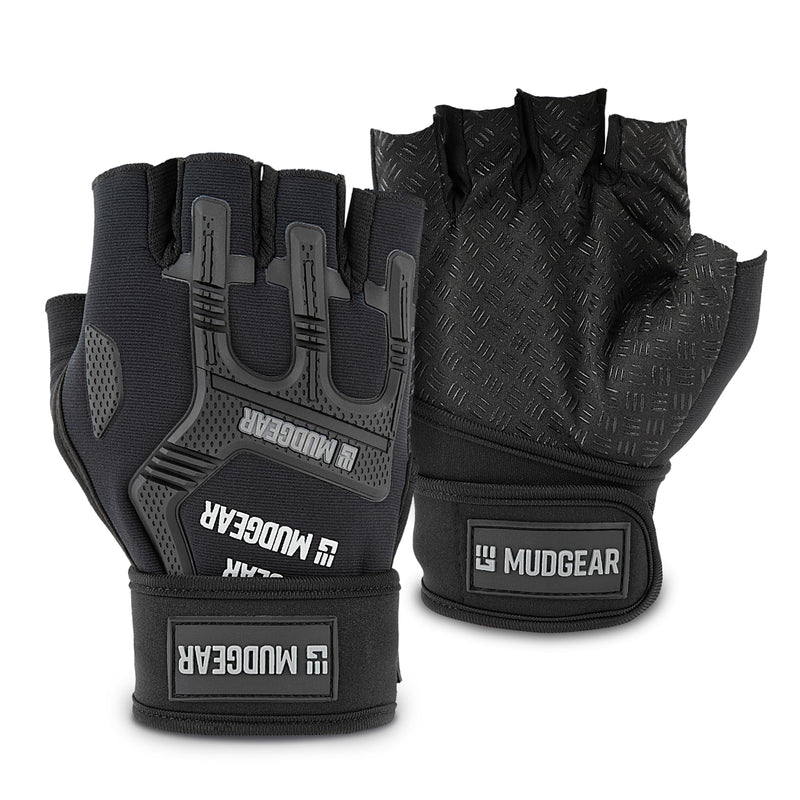 MudGear Gloves - Durable Fingerless Workout Gloves with Wrist Support for Obstacle Races and Fitness Training, Improves Grip, Protects Hands, Boosts Performance Black Large